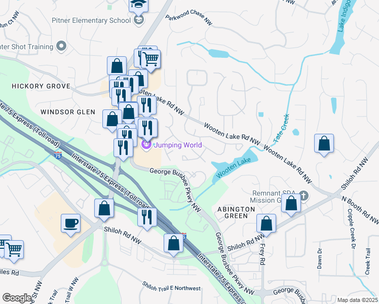 map of restaurants, bars, coffee shops, grocery stores, and more near 4009 Glenlake Trce Northwest in Kennesaw