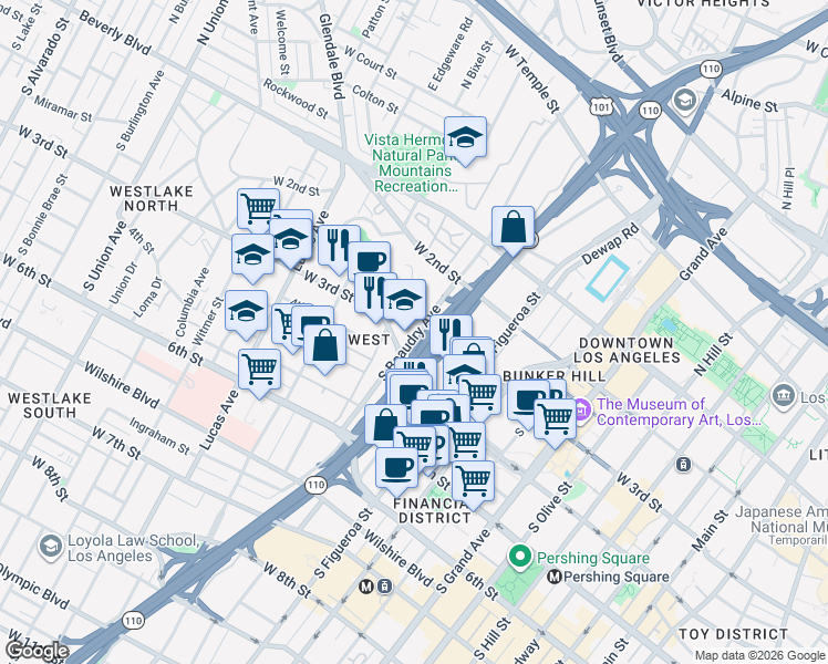map of restaurants, bars, coffee shops, grocery stores, and more near  in Los Angeles