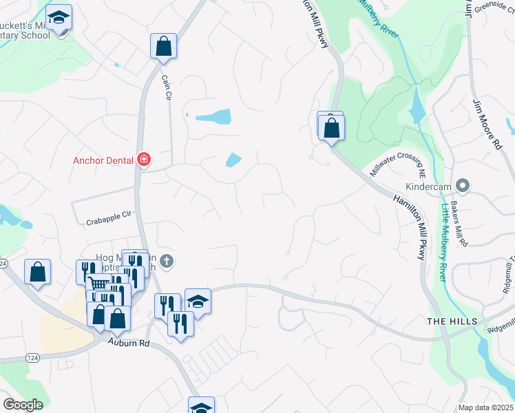 map of restaurants, bars, coffee shops, grocery stores, and more near 2044 Lakeland Drive in Dacula