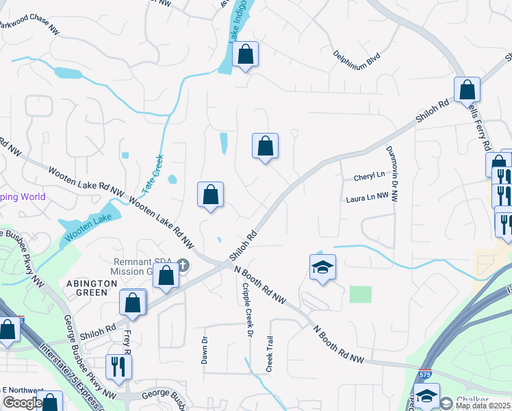 map of restaurants, bars, coffee shops, grocery stores, and more near 4257 Edgewater Drive Northwest in Kennesaw