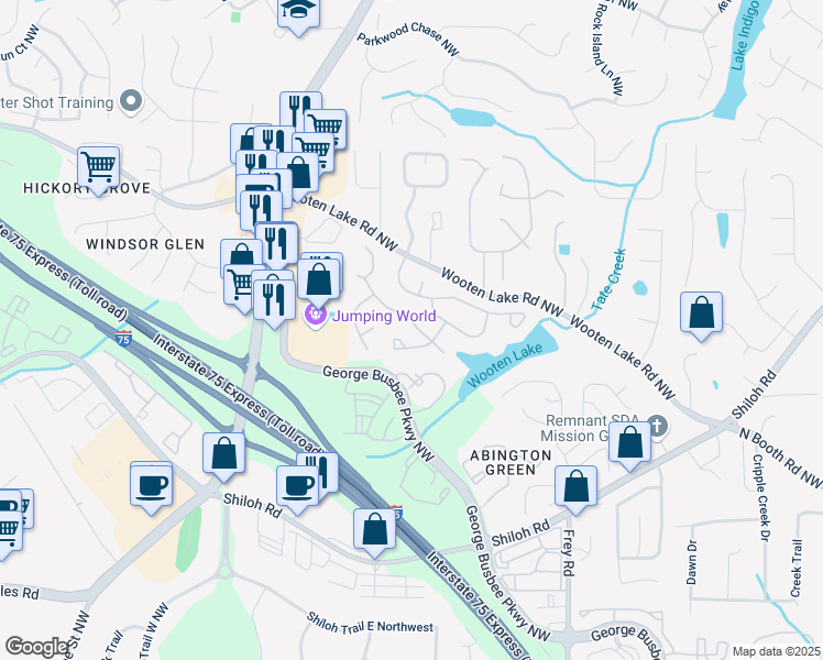 map of restaurants, bars, coffee shops, grocery stores, and more near 4009 Glenlake Trce Northwest in Kennesaw