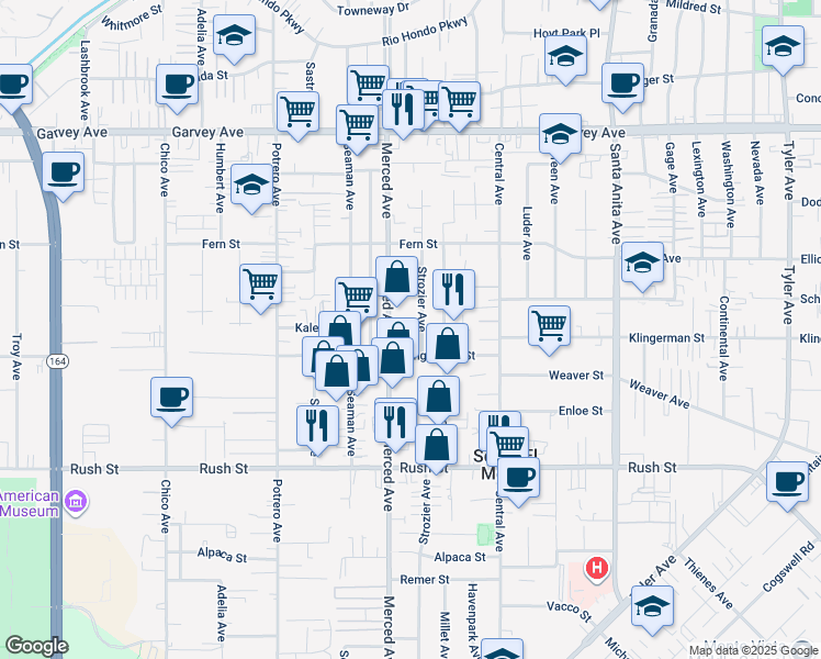 map of restaurants, bars, coffee shops, grocery stores, and more near 2417 Strozier Avenue in South El Monte