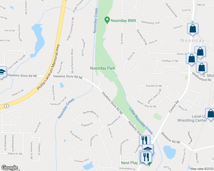 map of restaurants, bars, coffee shops, grocery stores, and more near 4290 Ansley Drive in Kennesaw