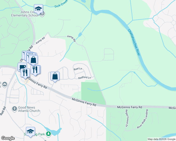 map of restaurants, bars, coffee shops, grocery stores, and more near 9170 Friarbridge Drive in Suwanee