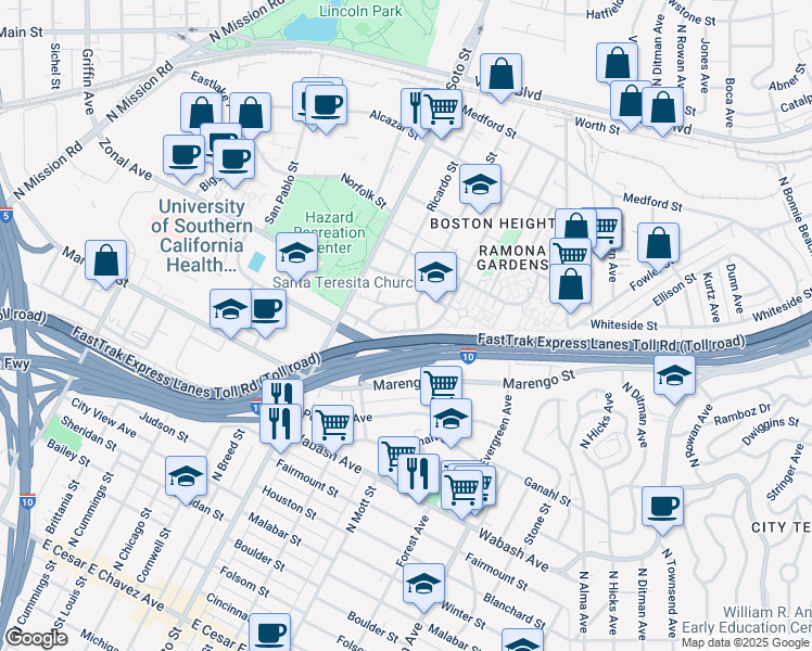 map of restaurants, bars, coffee shops, grocery stores, and more near 2647 Chelsea Street in Los Angeles