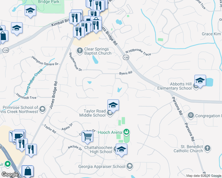 map of restaurants, bars, coffee shops, grocery stores, and more near 11330 Saint Patrice Way in Alpharetta
