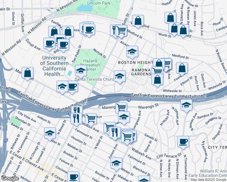 map of restaurants, bars, coffee shops, grocery stores, and more near 2675 Chelsea Street in Los Angeles
