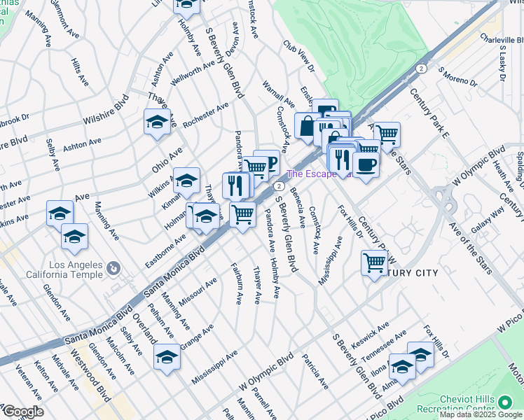 map of restaurants, bars, coffee shops, grocery stores, and more near 10456 Santa Monica Boulevard in Los Angeles