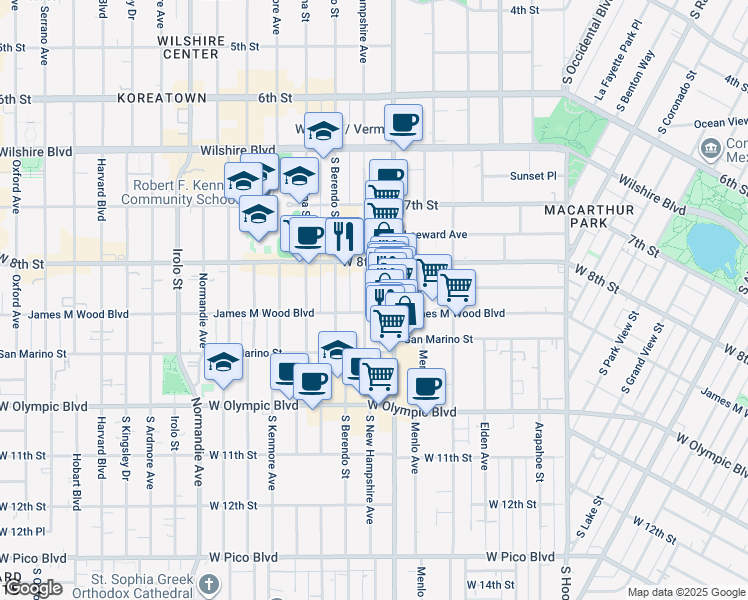 map of restaurants, bars, coffee shops, grocery stores, and more near in Los Angeles