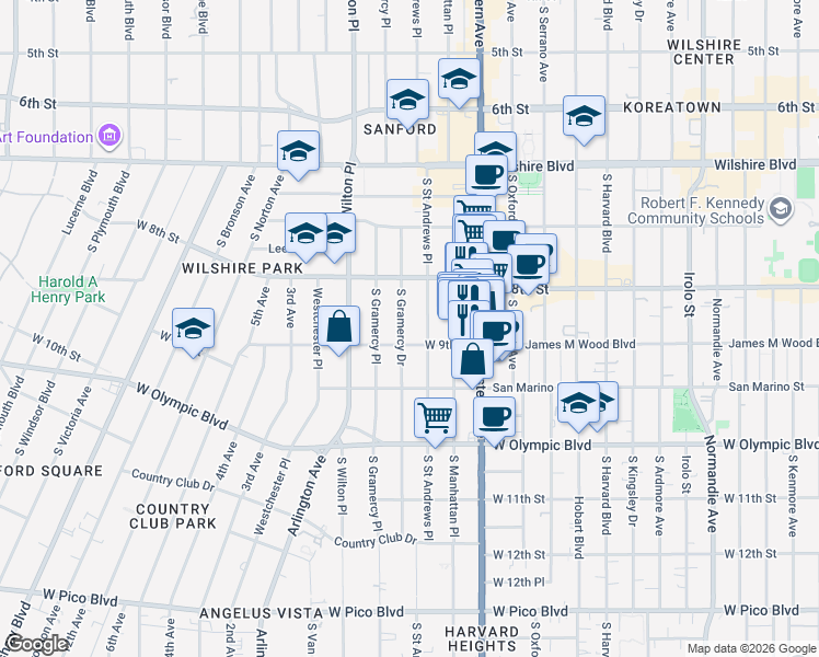 map of restaurants, bars, coffee shops, grocery stores, and more near in Los Angeles