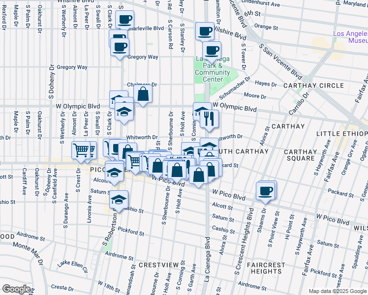 map of restaurants, bars, coffee shops, grocery stores, and more near 1139 South Holt Avenue in Los Angeles