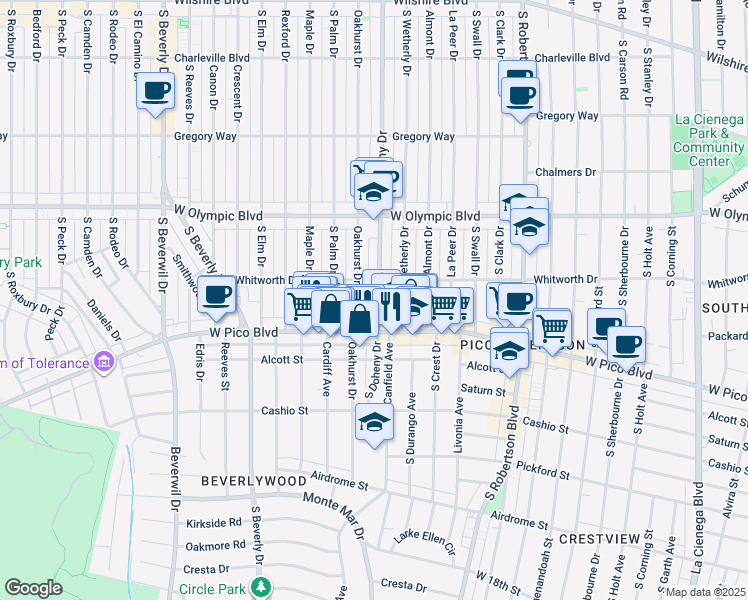 map of restaurants, bars, coffee shops, grocery stores, and more near in Los Angeles