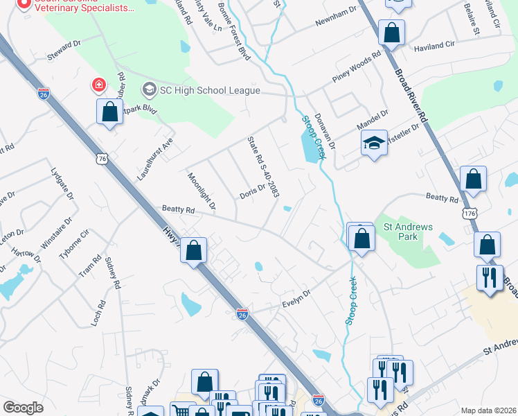 map of restaurants, bars, coffee shops, grocery stores, and more near 105 Morningside Drive in Columbia
