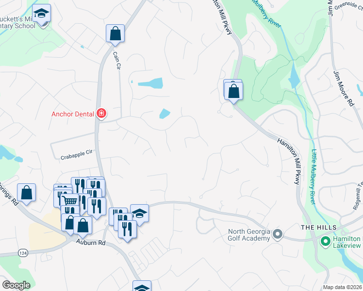 map of restaurants, bars, coffee shops, grocery stores, and more near 2031 Parkhaven Drive in Dacula