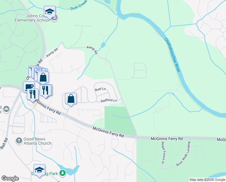 map of restaurants, bars, coffee shops, grocery stores, and more near 9170 Friarbridge Drive in Suwanee