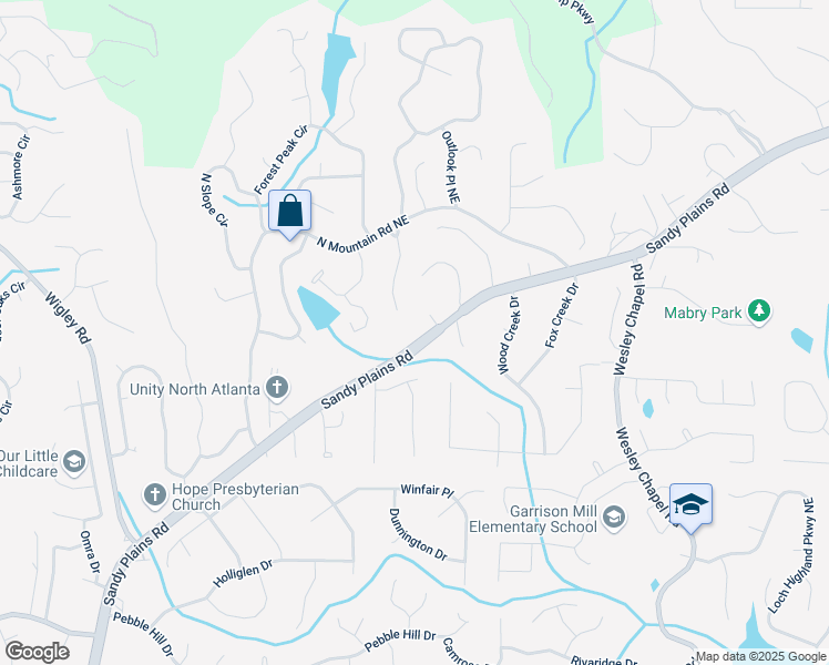 map of restaurants, bars, coffee shops, grocery stores, and more near 4365 Sandy Plains Road in Marietta