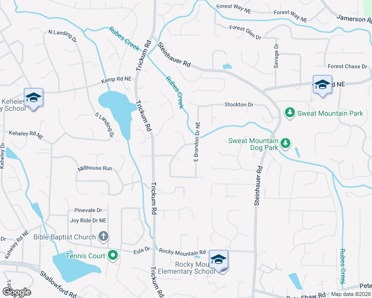 map of restaurants, bars, coffee shops, grocery stores, and more near 4395 East Brandon Drive Northeast in Marietta