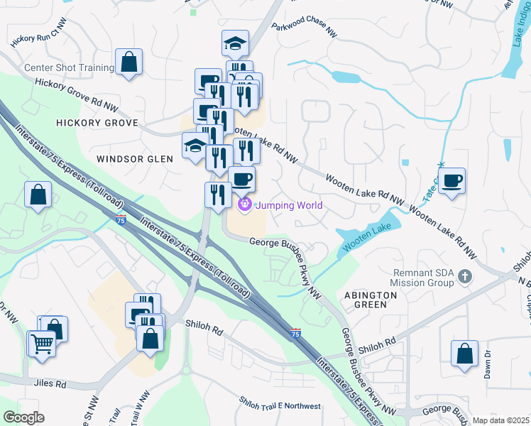 map of restaurants, bars, coffee shops, grocery stores, and more near 3969 Bear Ridge Place Northwest in Kennesaw
