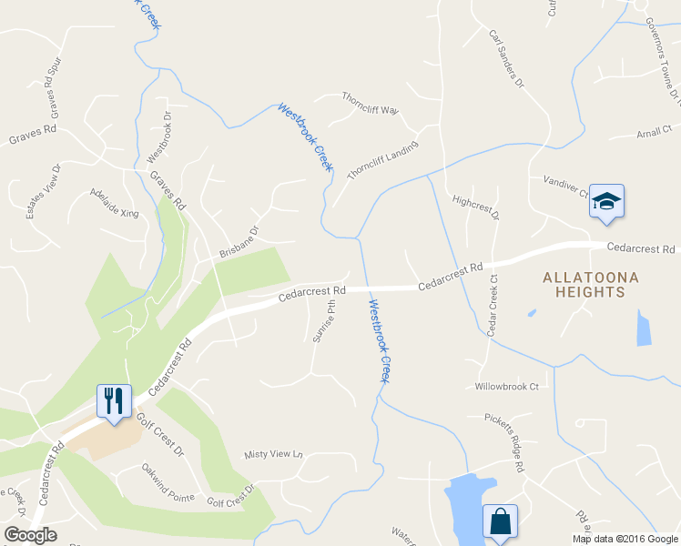 map of restaurants, bars, coffee shops, grocery stores, and more near 44 Kingsford Crossing in Acworth