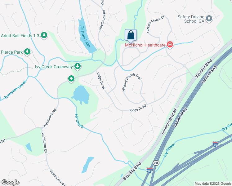 map of restaurants, bars, coffee shops, grocery stores, and more near 3551 Morning Creek Court in Suwanee