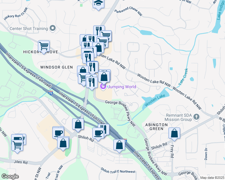 map of restaurants, bars, coffee shops, grocery stores, and more near 3969 Bear Ridge Place Northwest in Kennesaw