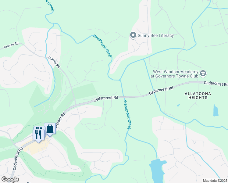 map of restaurants, bars, coffee shops, grocery stores, and more near 44 Kingsford Crossing in Acworth