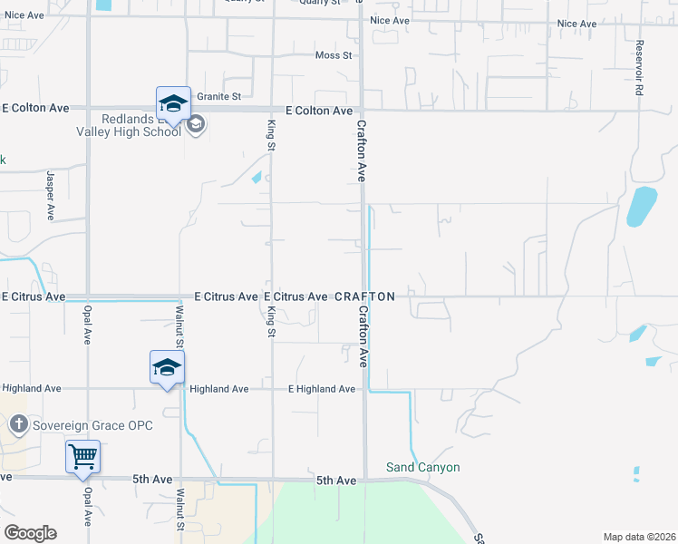 map of restaurants, bars, coffee shops, grocery stores, and more near 31252 East Citrus Avenue in Redlands
