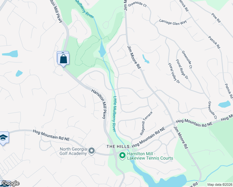 map of restaurants, bars, coffee shops, grocery stores, and more near 2085 Hamilton Mill Parkway in Dacula