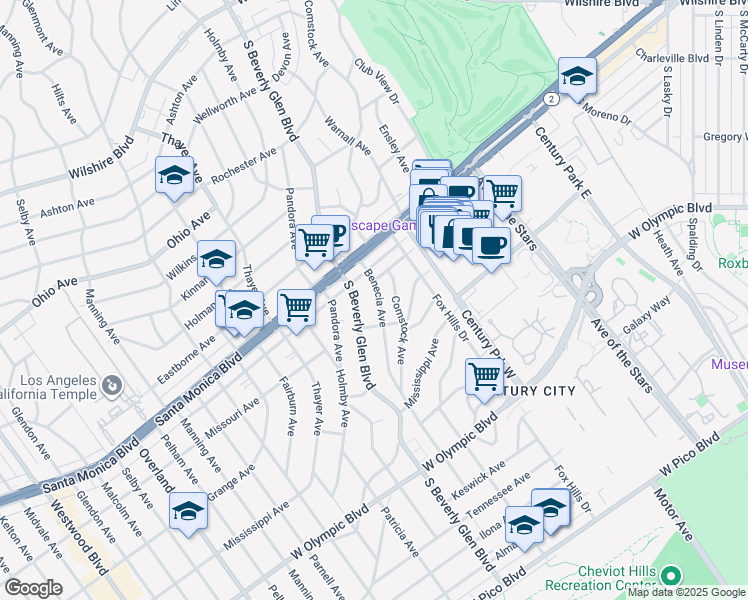 map of restaurants, bars, coffee shops, grocery stores, and more near 1849 Benecia Avenue in Los Angeles