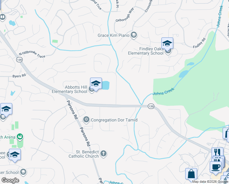 map of restaurants, bars, coffee shops, grocery stores, and more near 11125 Donnington Drive in Duluth