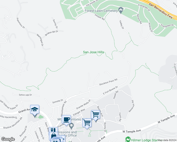 map of restaurants, bars, coffee shops, grocery stores, and more near 21289 Granite Wells Road in Walnut