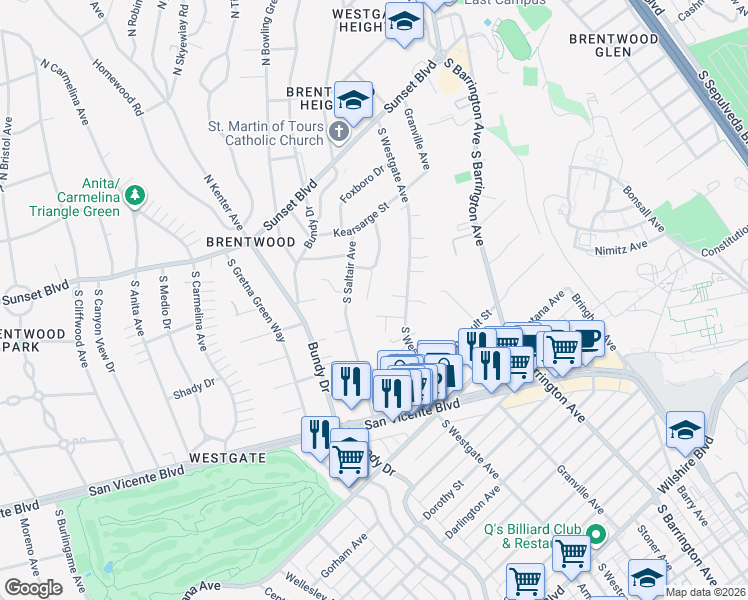 map of restaurants, bars, coffee shops, grocery stores, and more near 334 Oceano Drive in Los Angeles