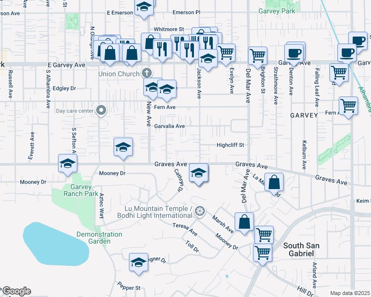 map of restaurants, bars, coffee shops, grocery stores, and more near 7512 Melrose Avenue in Rosemead
