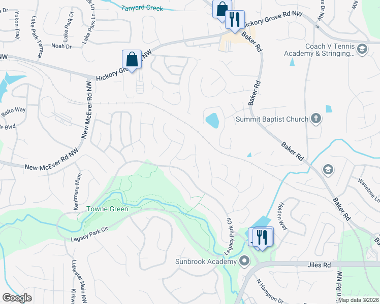 map of restaurants, bars, coffee shops, grocery stores, and more near 4200 Steeplehill Drive Northwest in Kennesaw