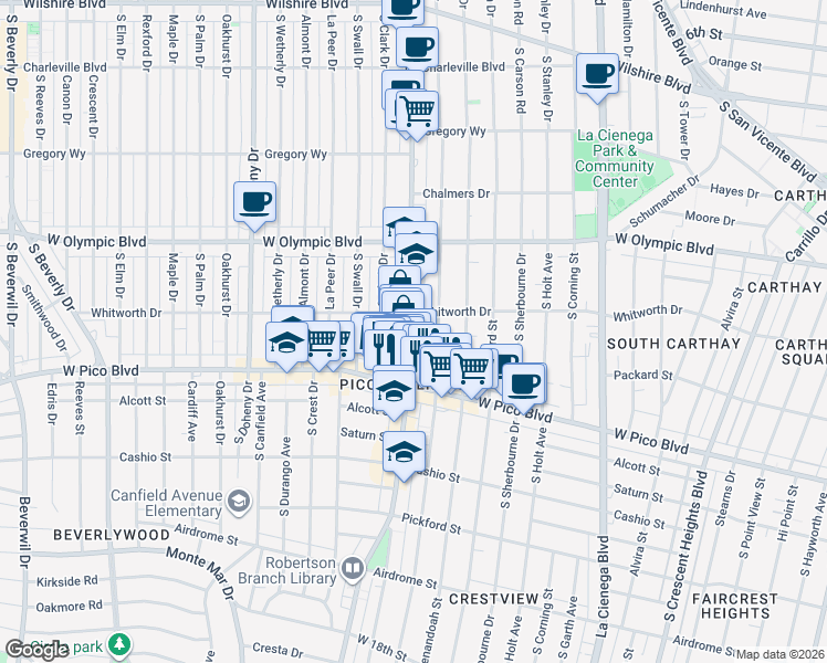 map of restaurants, bars, coffee shops, grocery stores, and more near 1137 South Wooster Street in Los Angeles