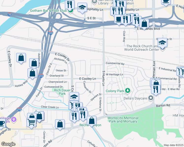 map of restaurants, bars, coffee shops, grocery stores, and more near 870 Smokewood Street in Colton