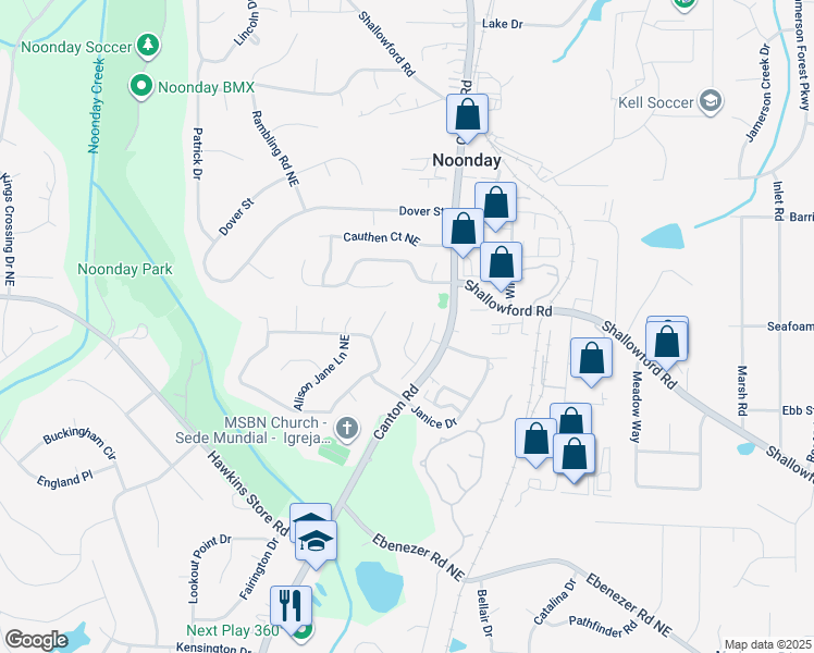 map of restaurants, bars, coffee shops, grocery stores, and more near 4217 Hunters Green Way Northeast in Kennesaw