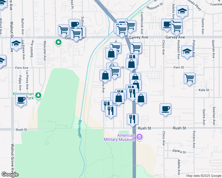 map of restaurants, bars, coffee shops, grocery stores, and more near in South El Monte