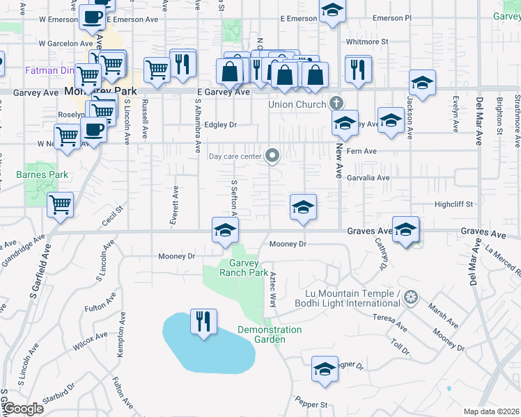 map of restaurants, bars, coffee shops, grocery stores, and more near 527 South Orange Avenue in Monterey Park