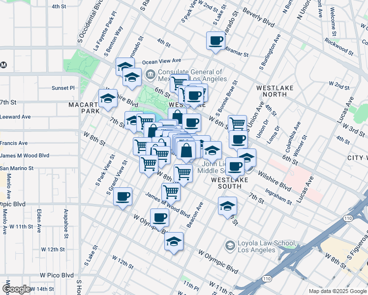 map of restaurants, bars, coffee shops, grocery stores, and more near 1919 7th Street in Los Angeles