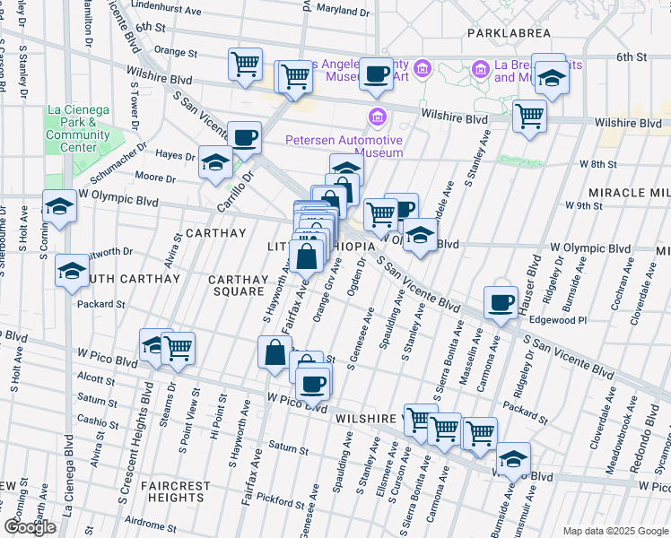map of restaurants, bars, coffee shops, grocery stores, and more near 1064 South Orange Grove Avenue in Los Angeles