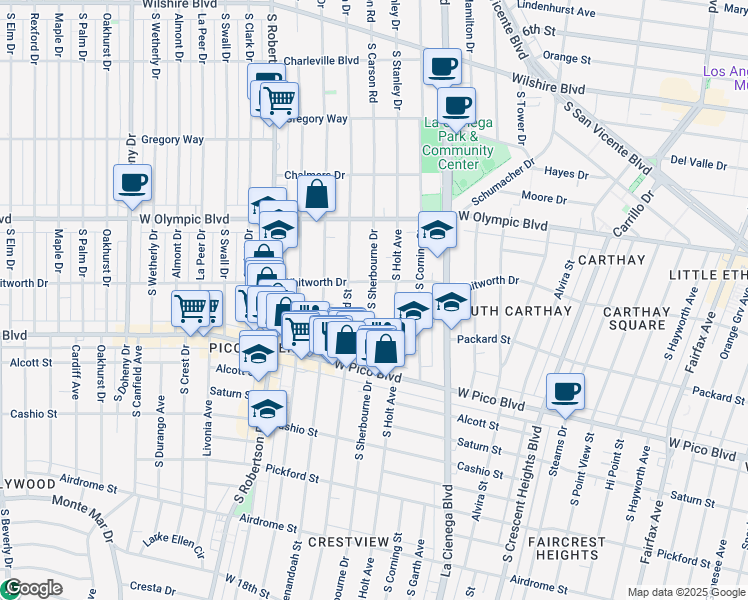 map of restaurants, bars, coffee shops, grocery stores, and more near in Los Angeles