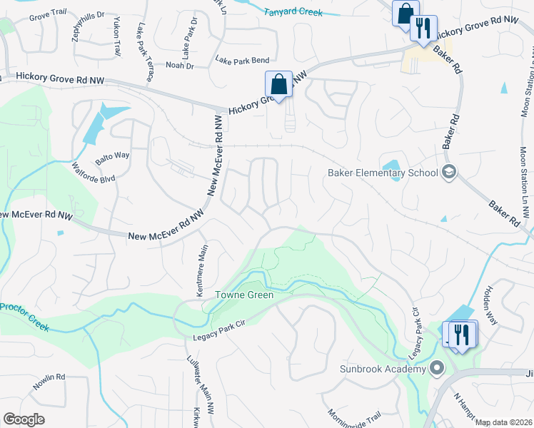 map of restaurants, bars, coffee shops, grocery stores, and more near 4213 Highcroft Main in Kennesaw