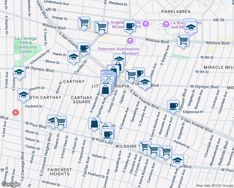map of restaurants, bars, coffee shops, grocery stores, and more near Orange Grove Avenue in Los Angeles
