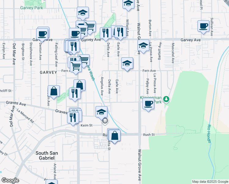 map of restaurants, bars, coffee shops, grocery stores, and more near 2441 Earle Avenue in Rosemead