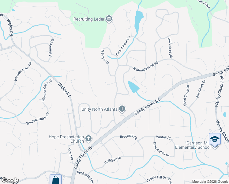 map of restaurants, bars, coffee shops, grocery stores, and more near 4229 North Mountain Road Northeast in Marietta