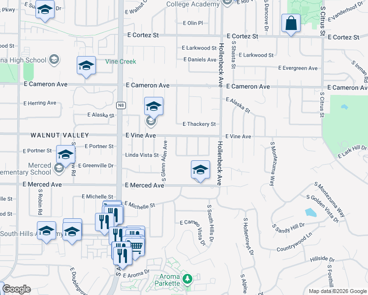map of restaurants, bars, coffee shops, grocery stores, and more near 1021 South Lolita Street in West Covina