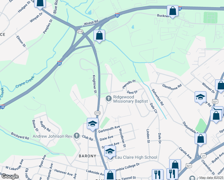 map of restaurants, bars, coffee shops, grocery stores, and more near 814 Lawton Street in Columbia