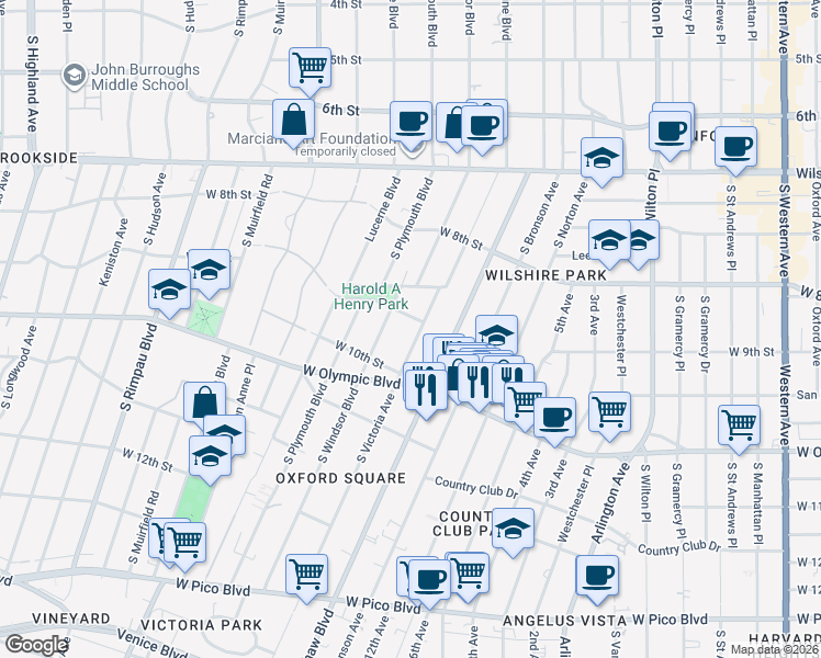 map of restaurants, bars, coffee shops, grocery stores, and more near 911 South Victoria Avenue in Los Angeles