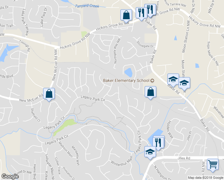 map of restaurants, bars, coffee shops, grocery stores, and more near 4192 Gramercy Main Northwest in Kennesaw